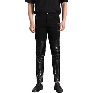 Idopy Men`s Rock Punk Hip Hop Faux Leather Motocycle Pants(Black 2)