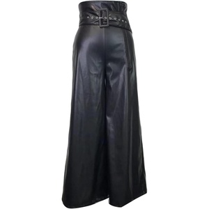 Women’s Synthetic Leather Pants Tight Elastic High Waist and Hip(Black)