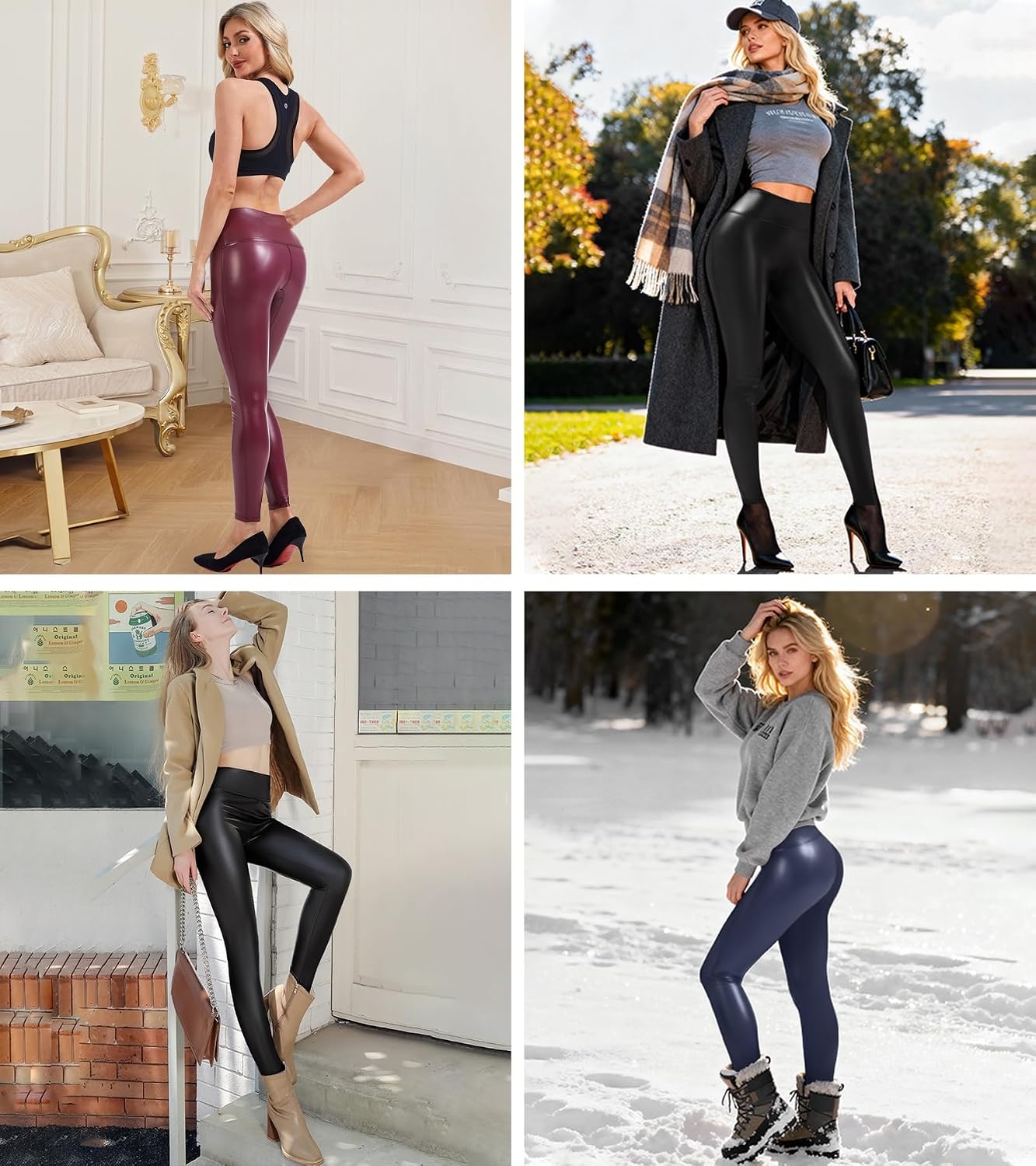 image:imageFaux Leather Leggings for Women High Waist Slim Leather Pants Stretch PU Tights Ankle Length Pants Black M Skinny