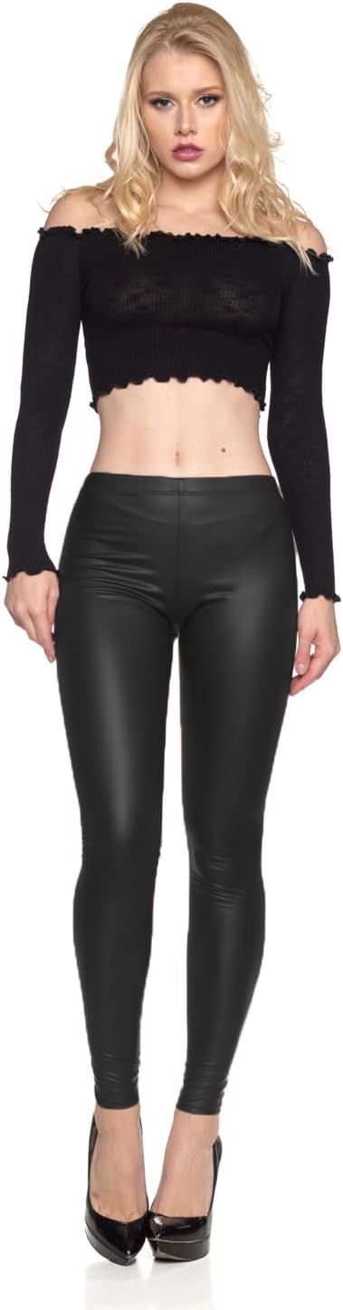 image:imageCemi Ceri Womens Basic Faux Leather LeggingsFleece Black