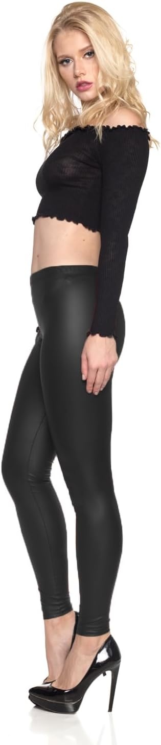 image:imageCemi Ceri Womens Basic Faux Leather LeggingsFleece Black