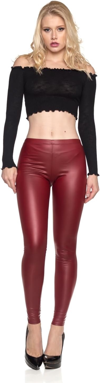 image:imageCemi Ceri Womens Basic Faux Leather LeggingsFleece Burgundy