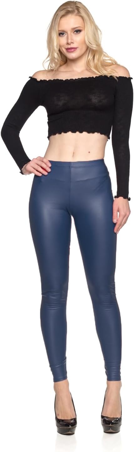 image:imageCemi Ceri Womens Basic Faux Leather LeggingsGunmetal Blue