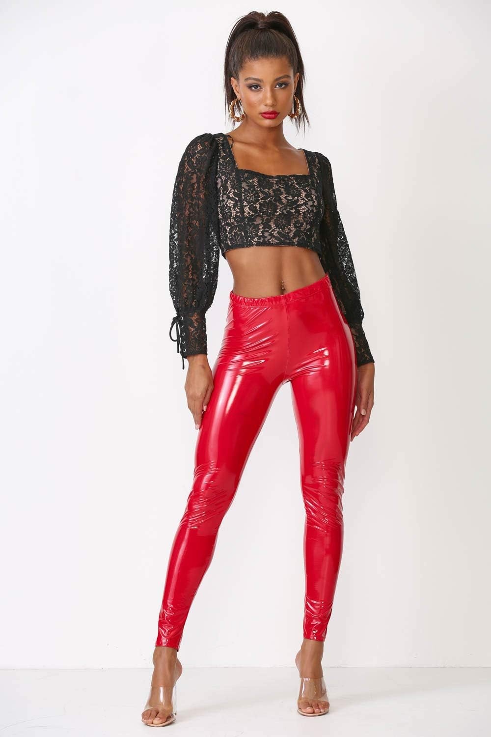 image:imageCemi Ceri Womens Basic Faux Leather LeggingsLatex Red