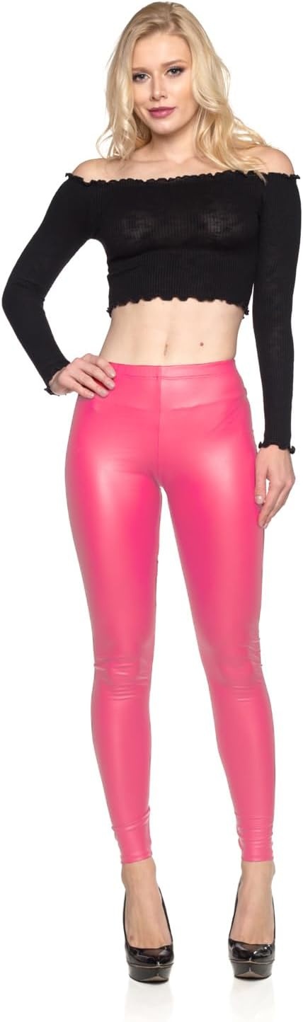 image:imageCemi Ceri Womens Basic Faux Leather LeggingsNeon Pink