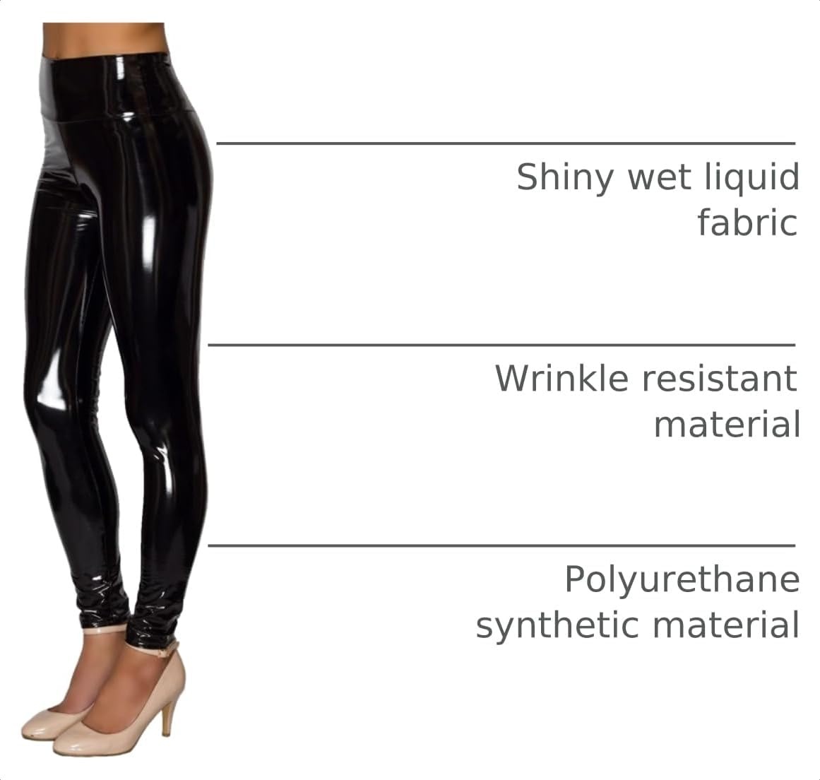 image:imageNewL Women Mirror Faux Patent Leather Leggings Wet Look Shiny StretchBlack