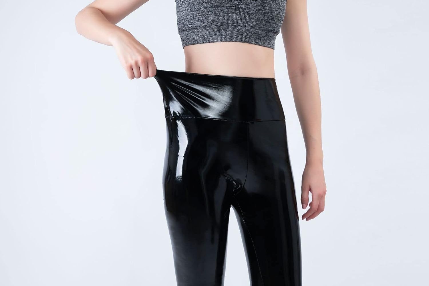 image:imageNewL Women Mirror Faux Patent Leather Leggings Wet Look Shiny StretchBlack