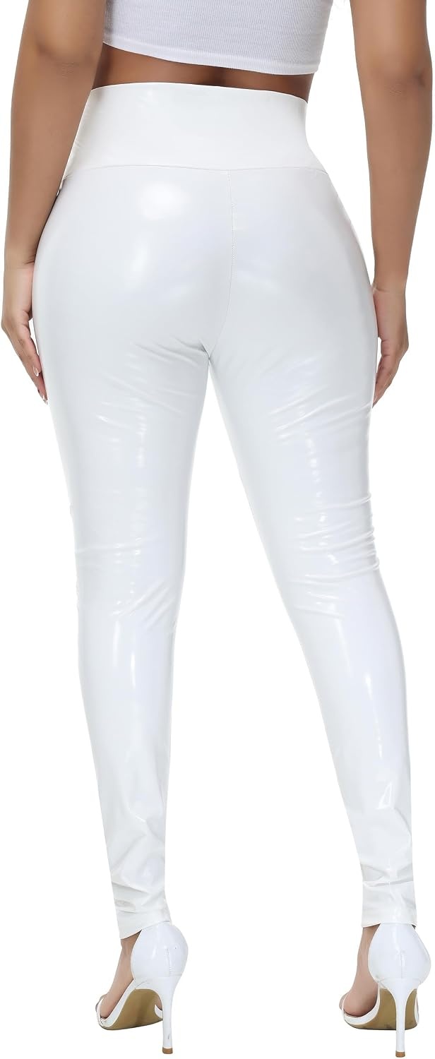 image:imageNewL Women Mirror Faux Patent Leather Leggings Wet Look Shiny StretchWhite
