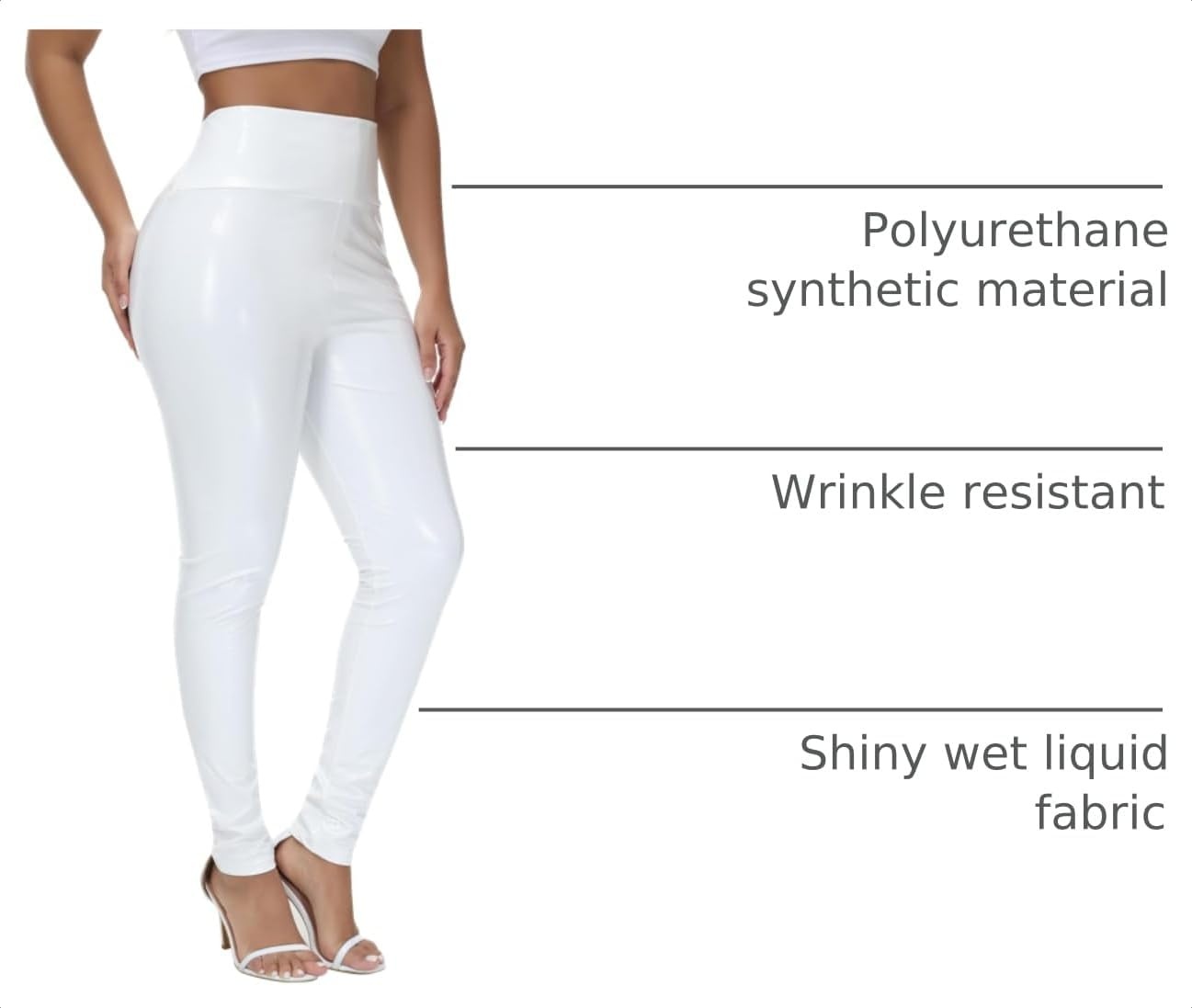 image:imageNewL Women Mirror Faux Patent Leather Leggings Wet Look Shiny StretchWhite
