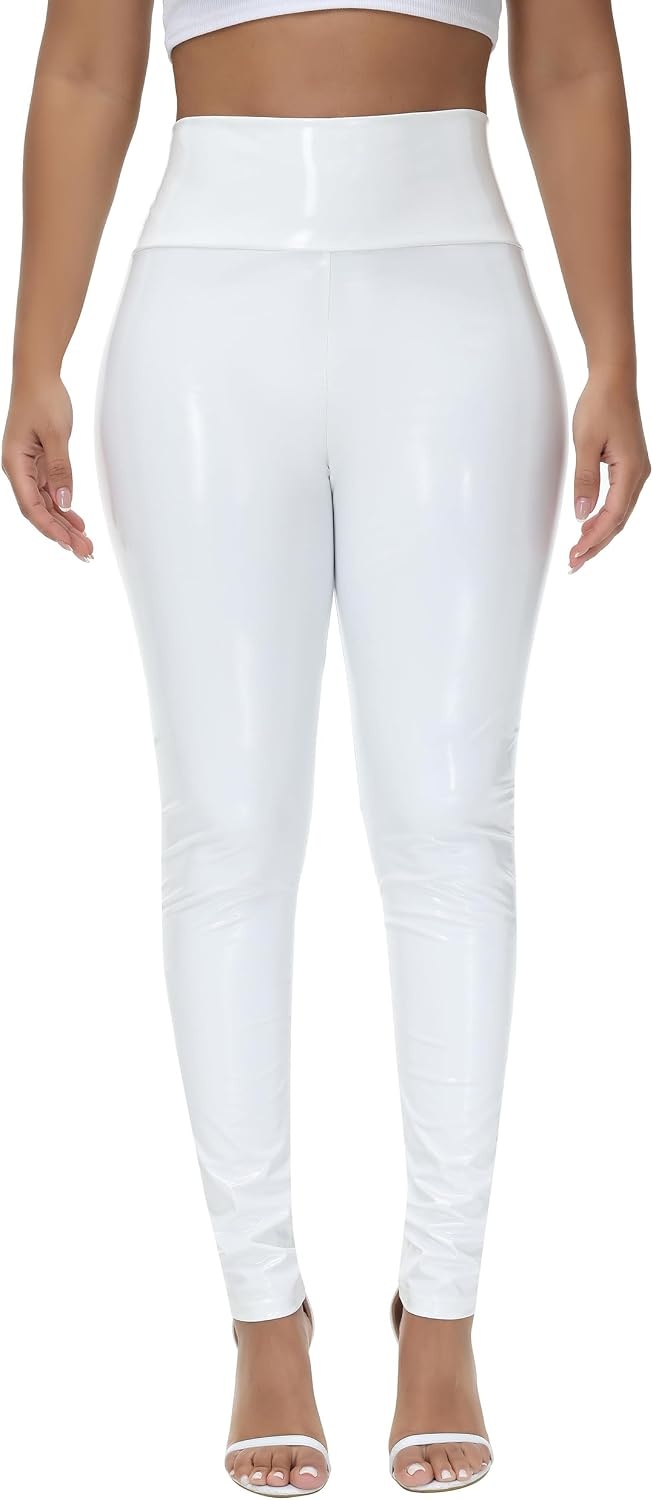 image:imageNewL Women Mirror Faux Patent Leather Leggings Wet Look Shiny StretchWhite