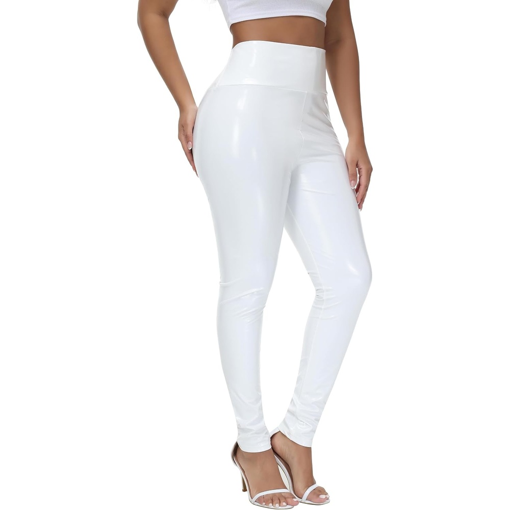 image:imageNewL Women Mirror Faux Patent Leather Leggings Wet Look Shiny StretchWhite