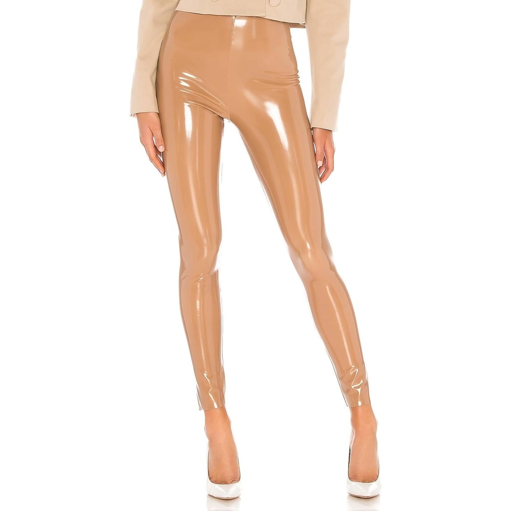 image:imageWomens Faux Patent Leather Leggings High Waist Stretch Skinny Wet Look Pants for Club Night Out PartyKhaki a