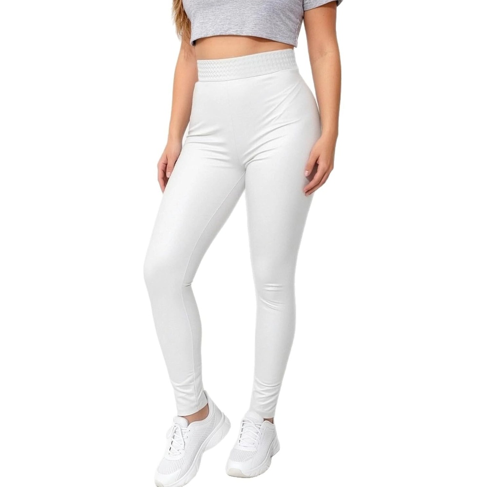 image:imageWomens Faux Patent Leather Leggings High Waist Stretch Skinny Wet Look Pants for Club Night Out PartyWhite B