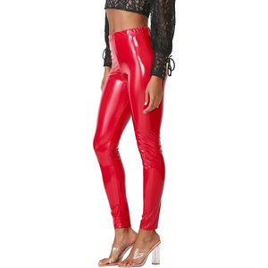 Cemi Ceri Womens Basic Faux Leather Leggings(Latex Red)