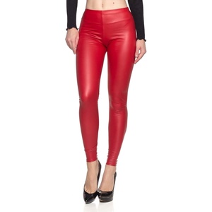 Cemi Ceri Womens Basic Faux Leather Leggings(Matte Red)