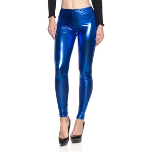Cemi Ceri Womens Basic Faux Leather Leggings(Metallic Blue)