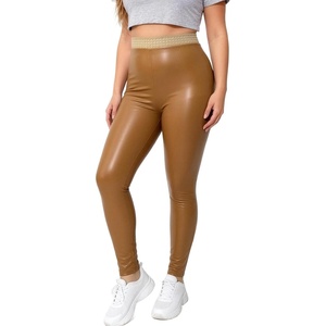 Women’s Faux Patent Leather Leggings High Waist Stretch Skinny Wet Look Pants for Club Night Out Party(Khaki B)