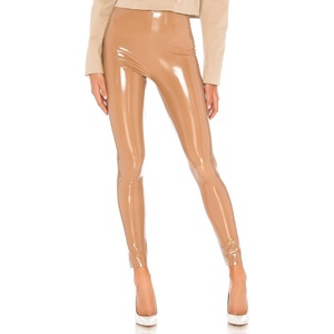 Women’s Faux Patent Leather Leggings High Waist Stretch Skinny Wet Look Pants for Club Night Out Party(Khaki a)