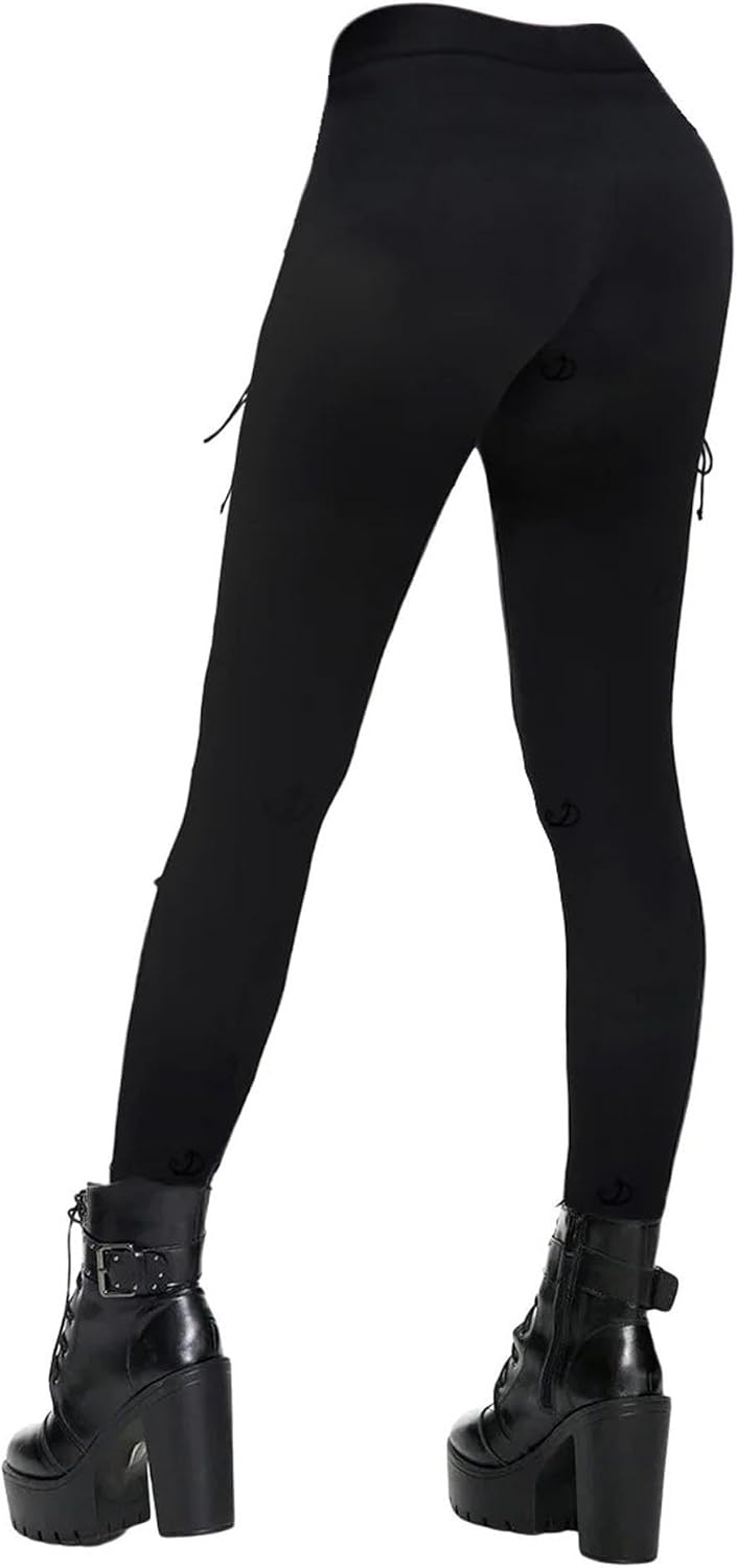 image:imagexxxiticat Women Lace Up Legging Pants Black Gothic Buckle Strap Goth TightsBlack