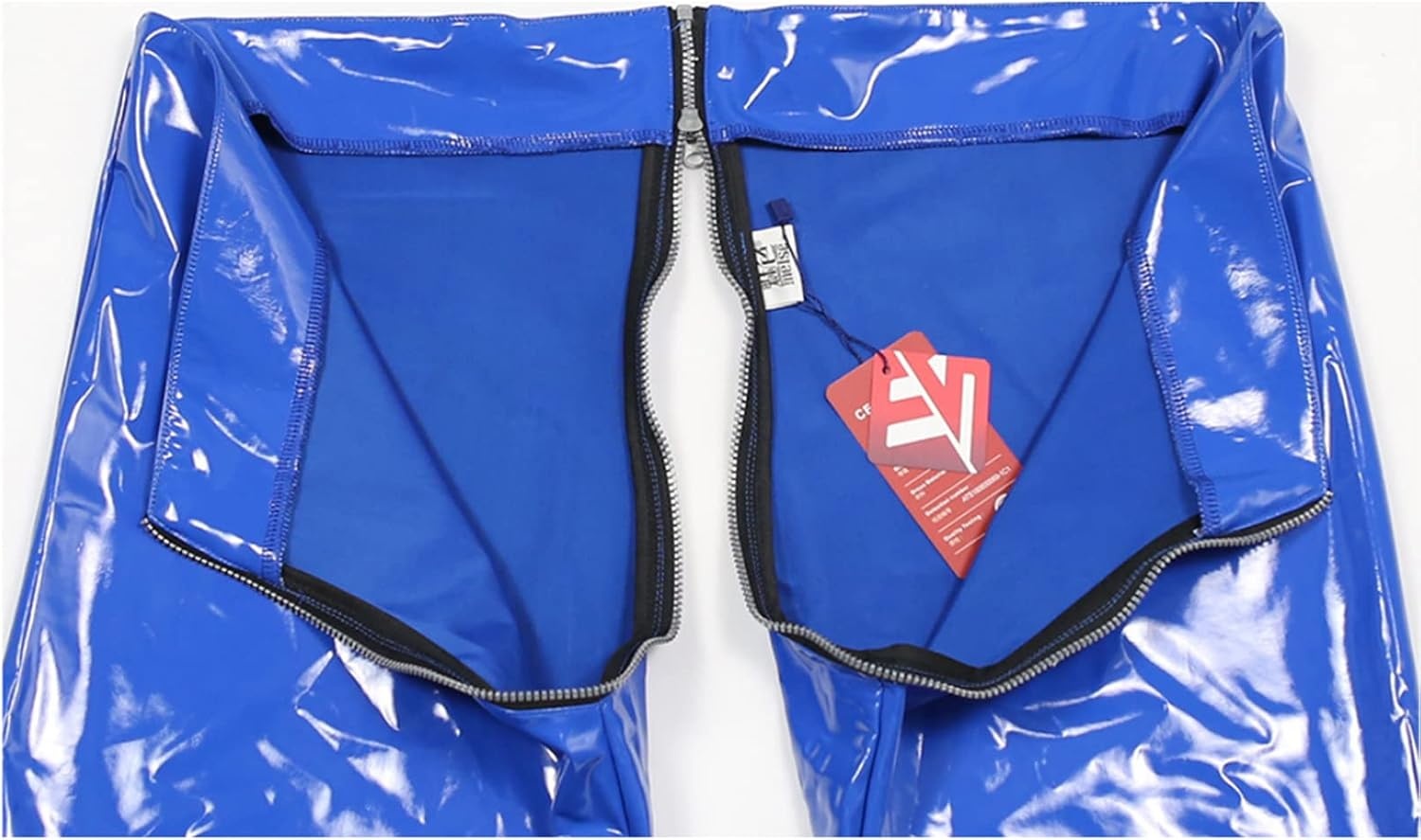 image:imageLESOYA Womens Sexy Wetlook PVC Leather Low Rise Skinny Leggings Full Zipper Crotch Tight PantsBlue