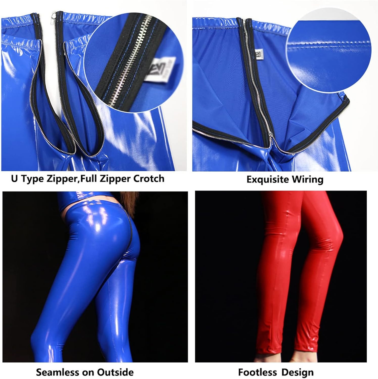 image:imageLESOYA Womens Sexy Wetlook PVC Leather Low Rise Skinny Leggings Full Zipper Crotch Tight PantsRed