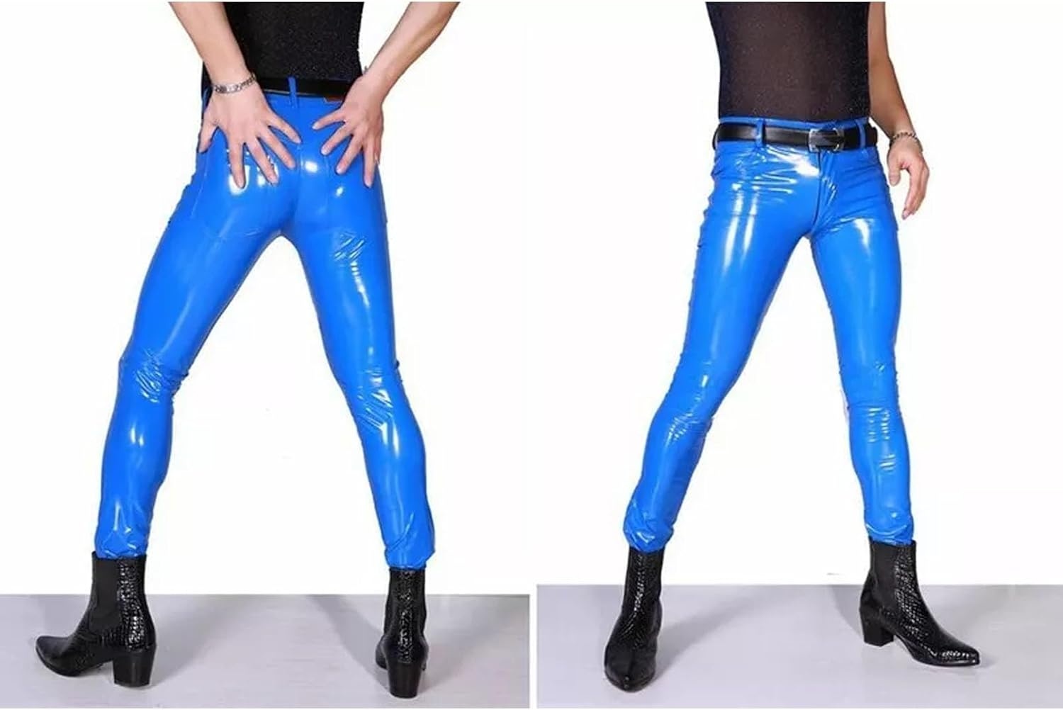 image:imageMens Wet Look PVC Leather Pants Tight Motorcycle Leggings Skinny Long Pants TrousersBlue