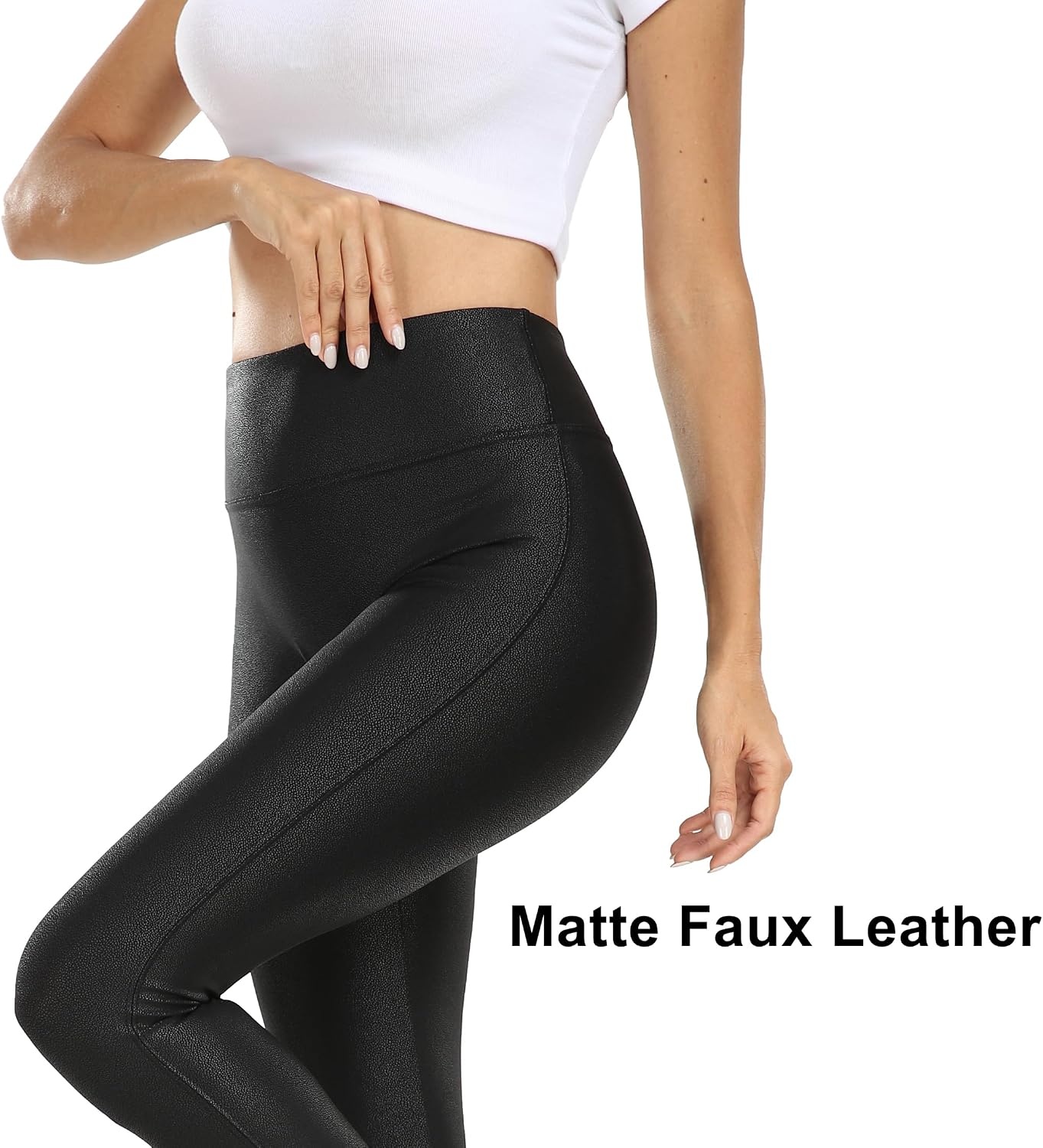 image:imageVOGUEMAX Womens Matte Faux Leather Leggings Black Stretchy Pleather PantsBlack