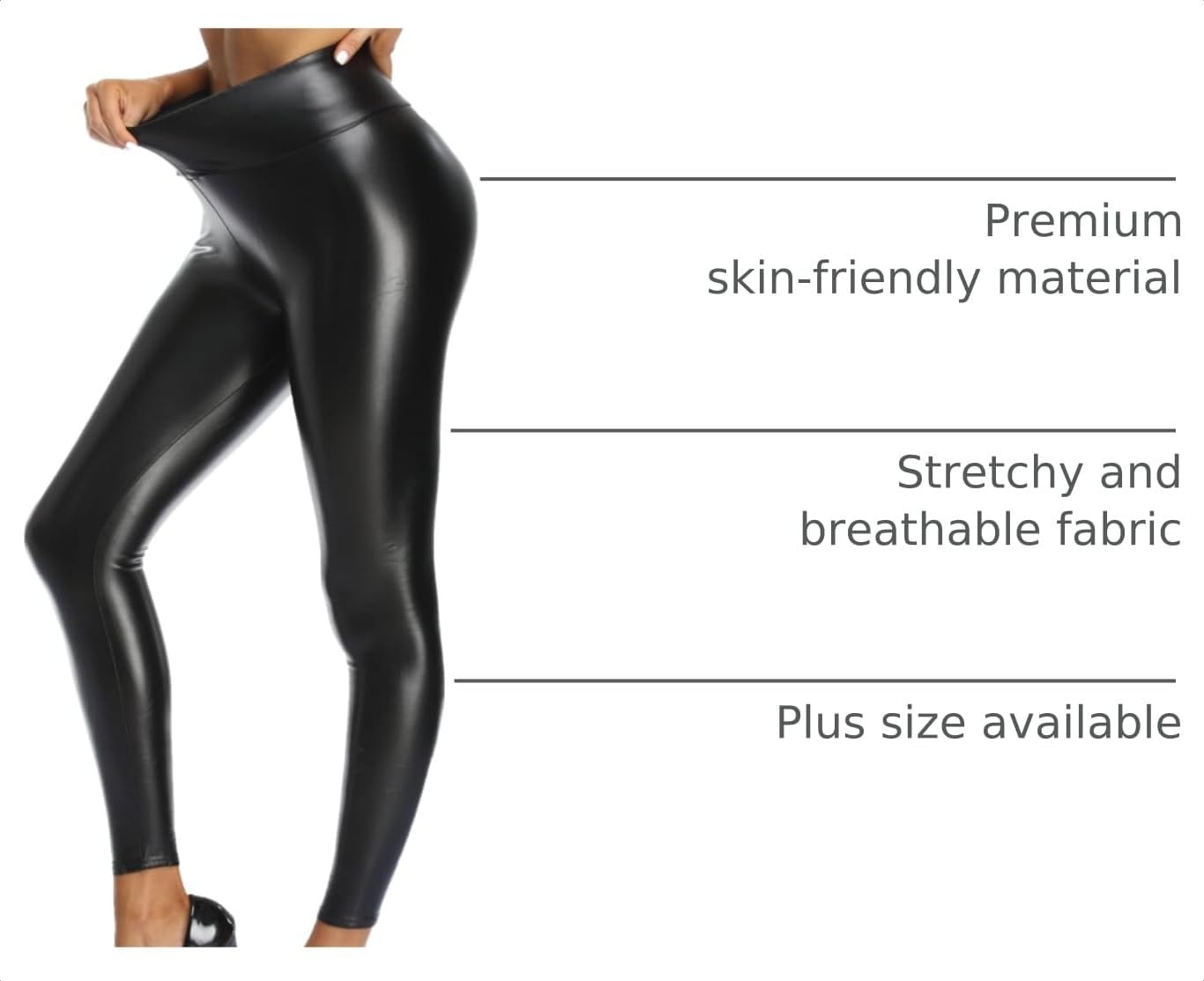 image:imageWomens Faux Leather Leggings Soft High Waist Tummy Control Pleather PantsBlack