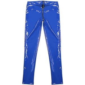 LESOYA Women’s Sexy Wetlook PVC Leather Low Rise Skinny Leggings Full Zipper Crotch Tight Pants(Blue)
