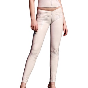 LESOYA Women’s Sexy Wetlook PVC Leather Low Rise Skinny Leggings Full Zipper Crotch Tight Pants(White)