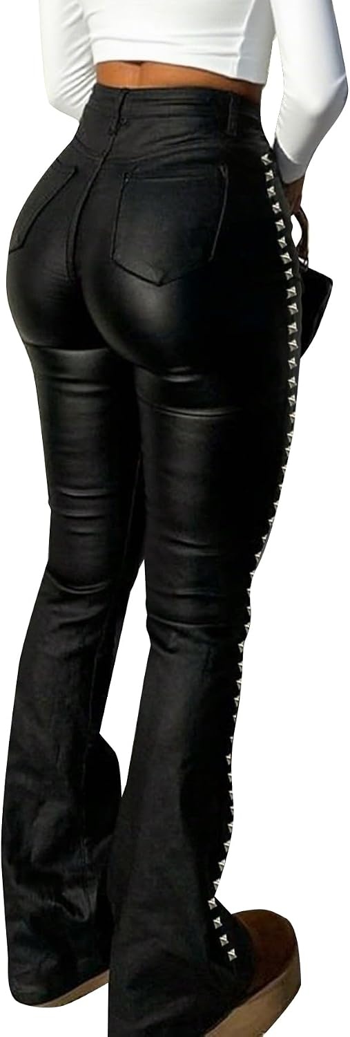 image:imageAvanova Women Faux Leather Flare Pants High Waist Butt LiftingBlack a