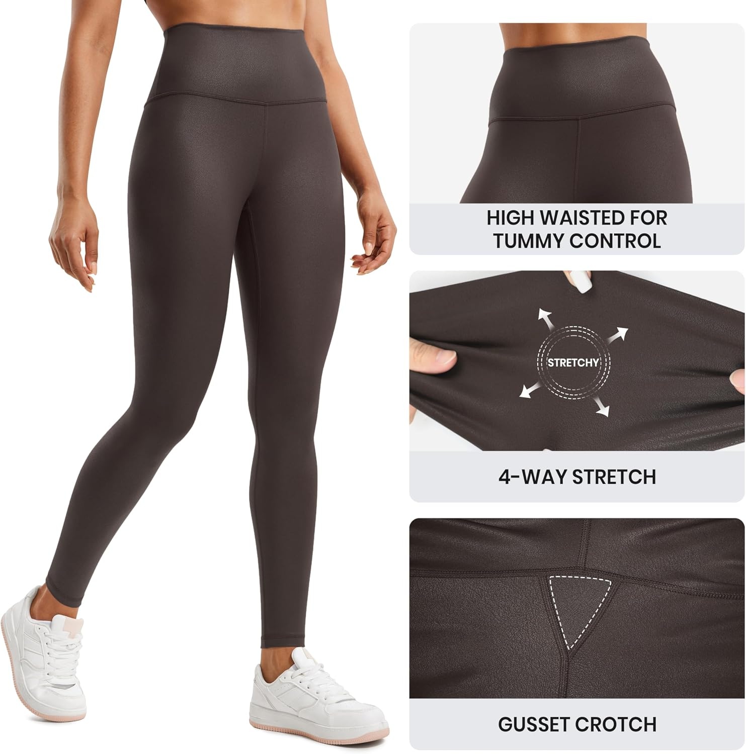 image:imageCRZ YOGA Matte Faux Leather Leggings 28Hot Fudge Brown Foil