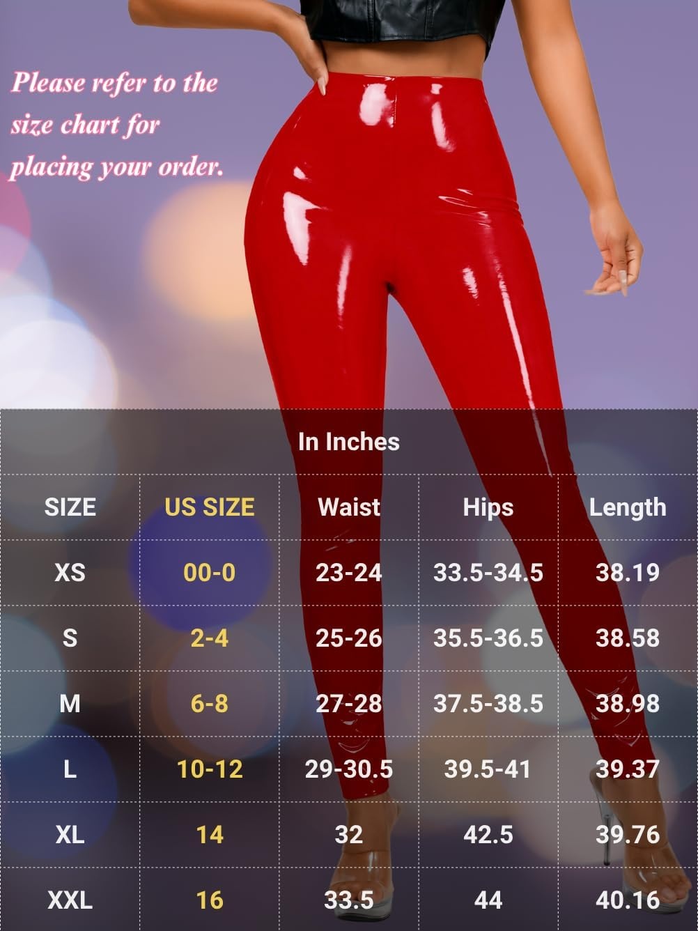 image:imageChiaoLezhee Faux Leather Leggings for Women High Waisted Pleather PantsRed