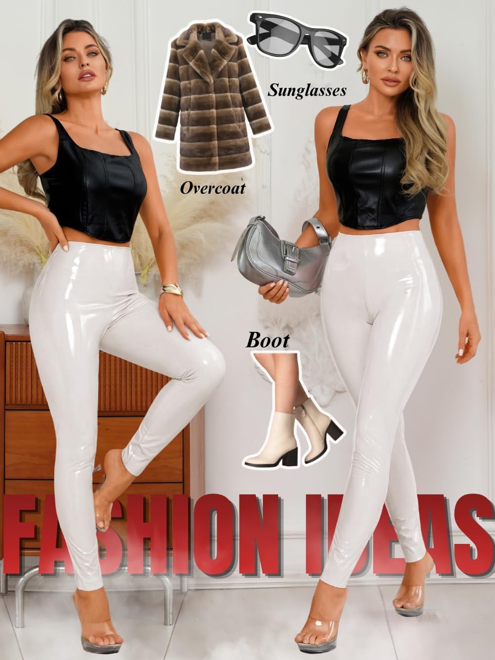 image:imageChiaoLezhee Faux Leather Leggings for Women High Waisted Pleather PantsWhite