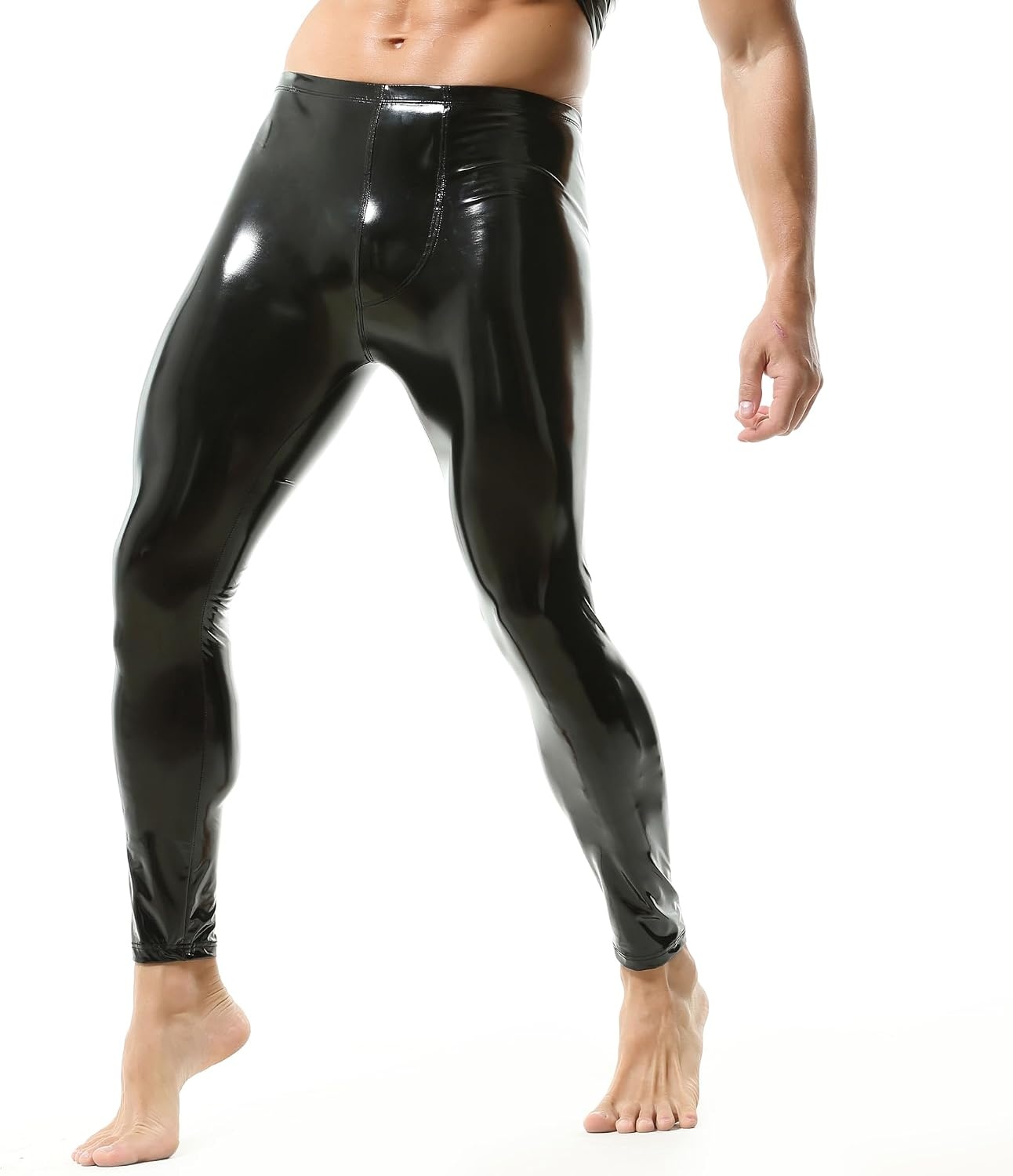 image:imageQiaTi Mens Faux Leather Tight Pants Long Trousers Leggings Stretchy Casual Skinny Pants Rock Punk Motorcycle for Men2brightblack