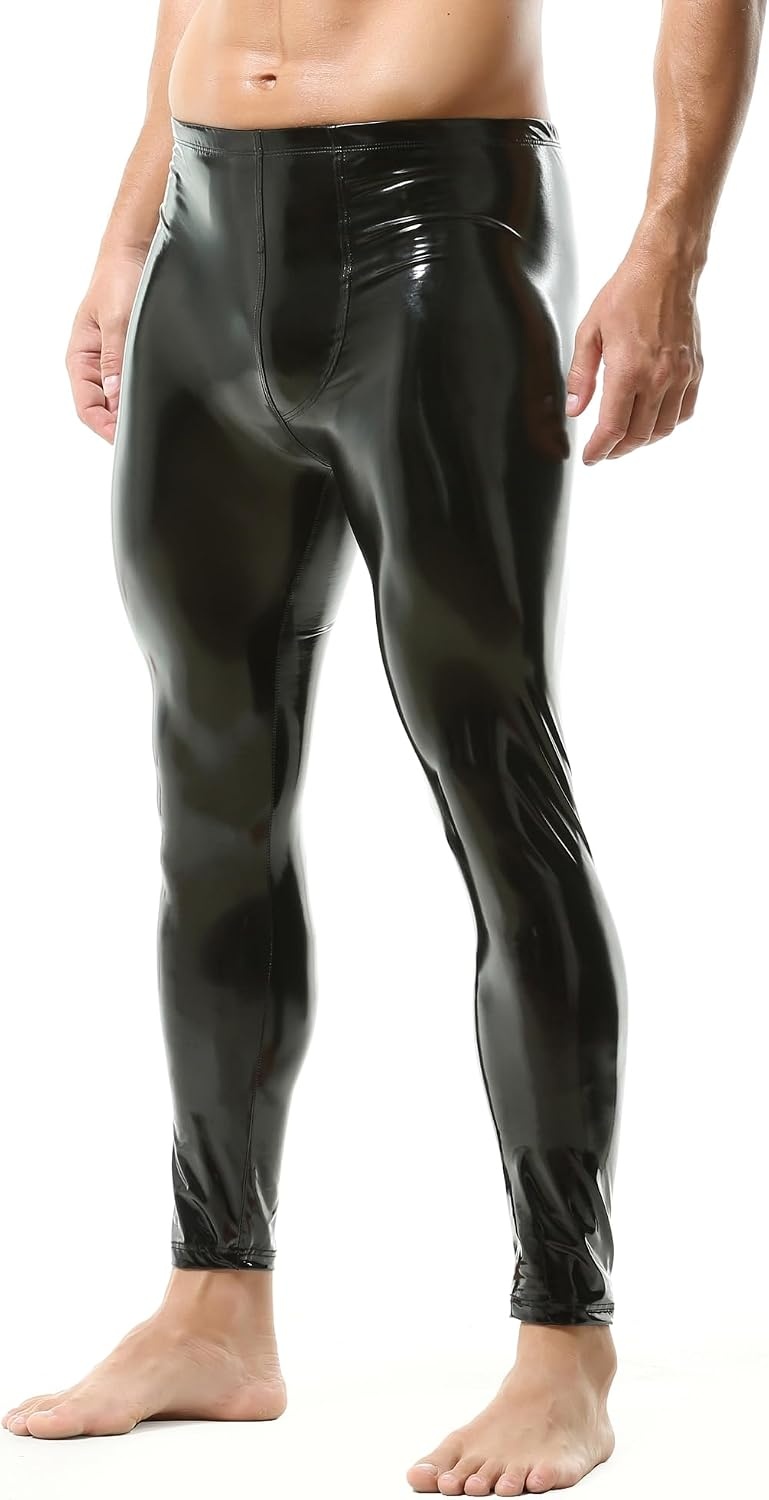 image:imageQiaTi Mens Faux Leather Tight Pants Long Trousers Leggings Stretchy Casual Skinny Pants Rock Punk Motorcycle for Men2brightblack
