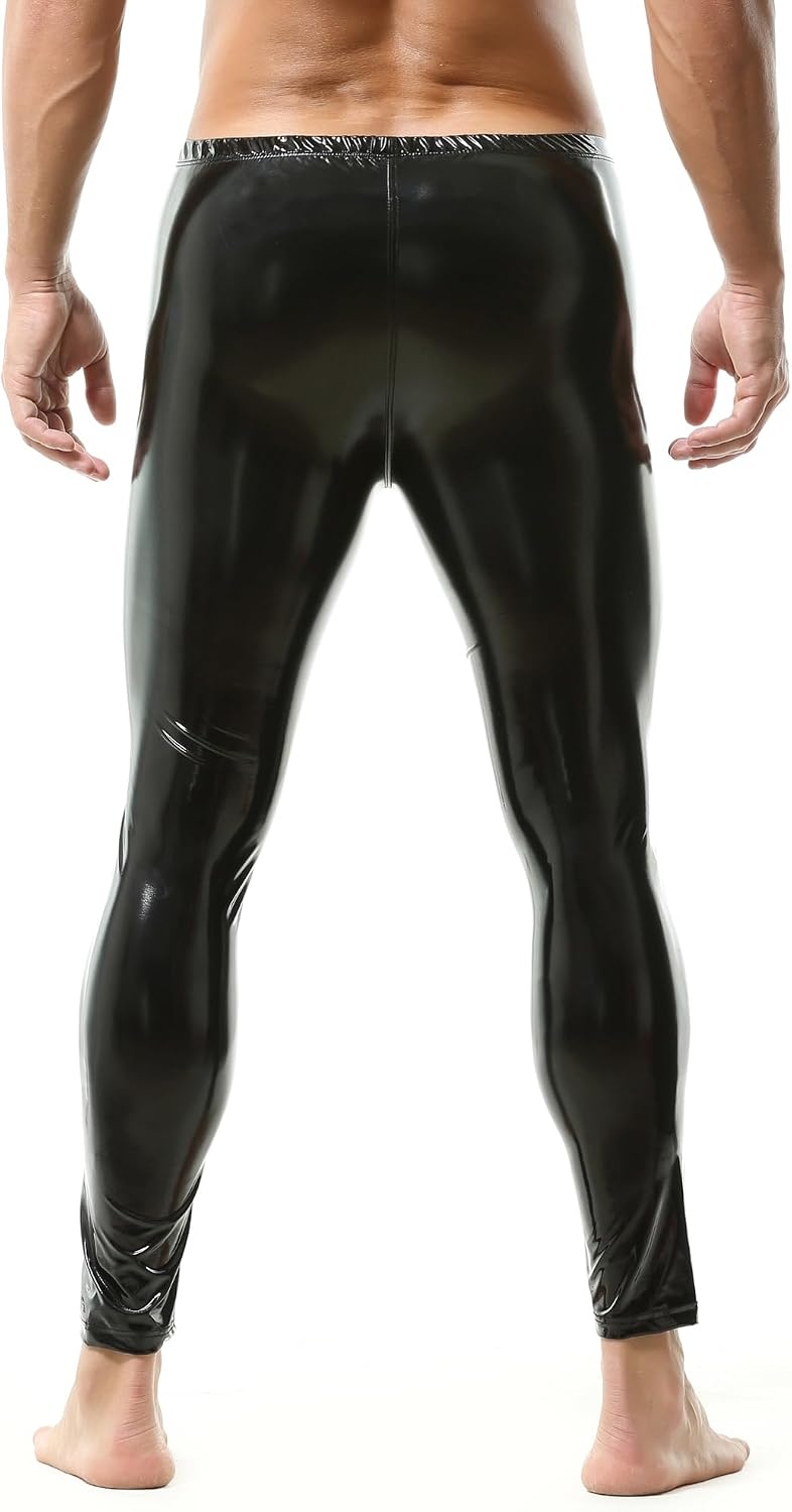 image:imageQiaTi Mens Faux Leather Tight Pants Long Trousers Leggings Stretchy Casual Skinny Pants Rock Punk Motorcycle for Men2brightblack