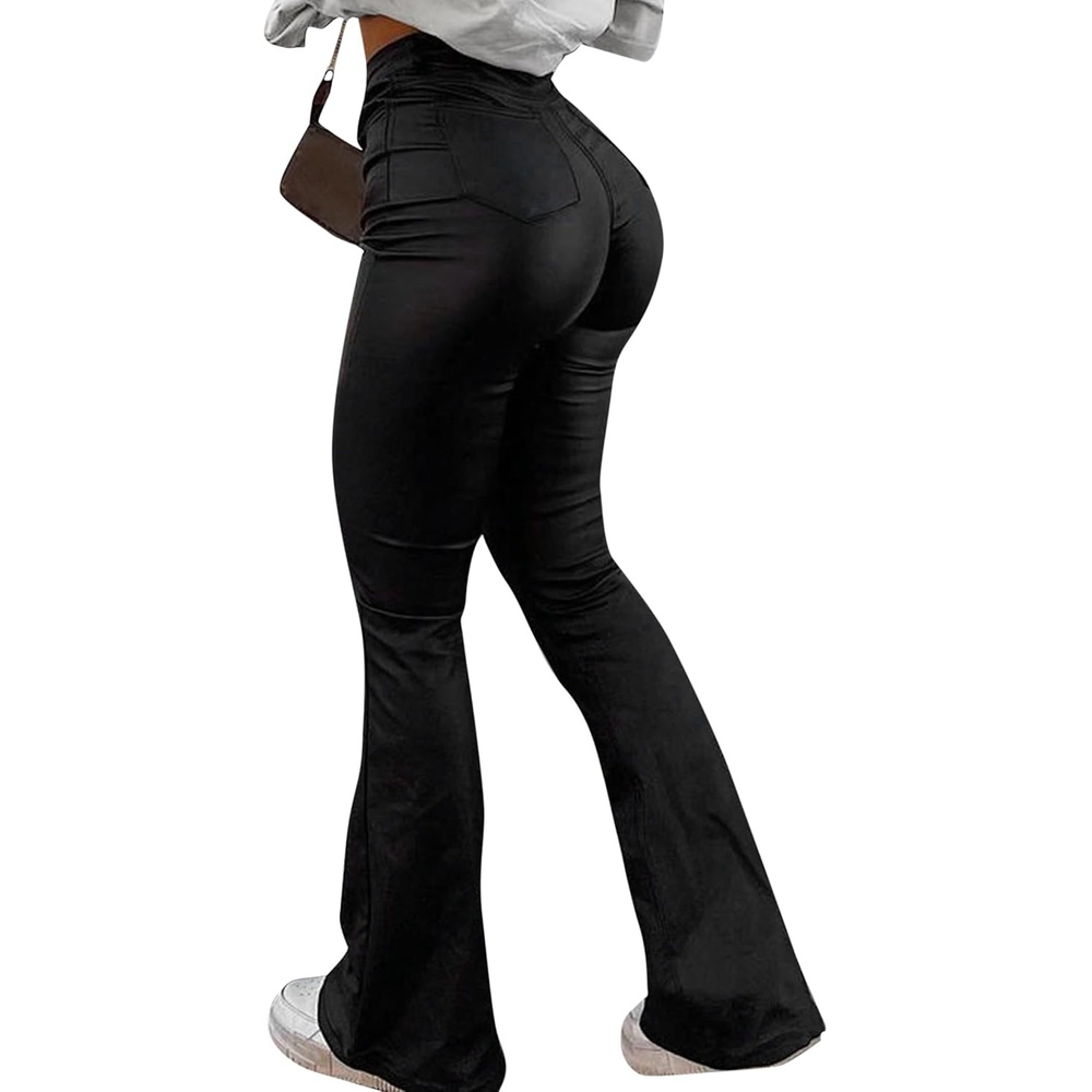 image:imageAvanova Women Faux Leather Flare Pants High Waist Butt LiftingBlack