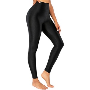 AIDAYOU Super Stretchy Shiny High Waistband Leggings Glossy(Black)
