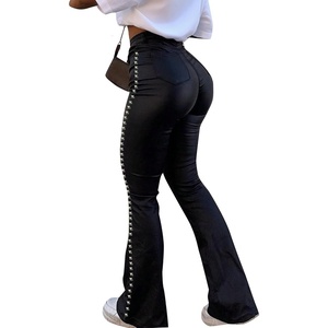 Avanova Women Faux Leather Flare Pants High Waist Butt Lifting(Black a)