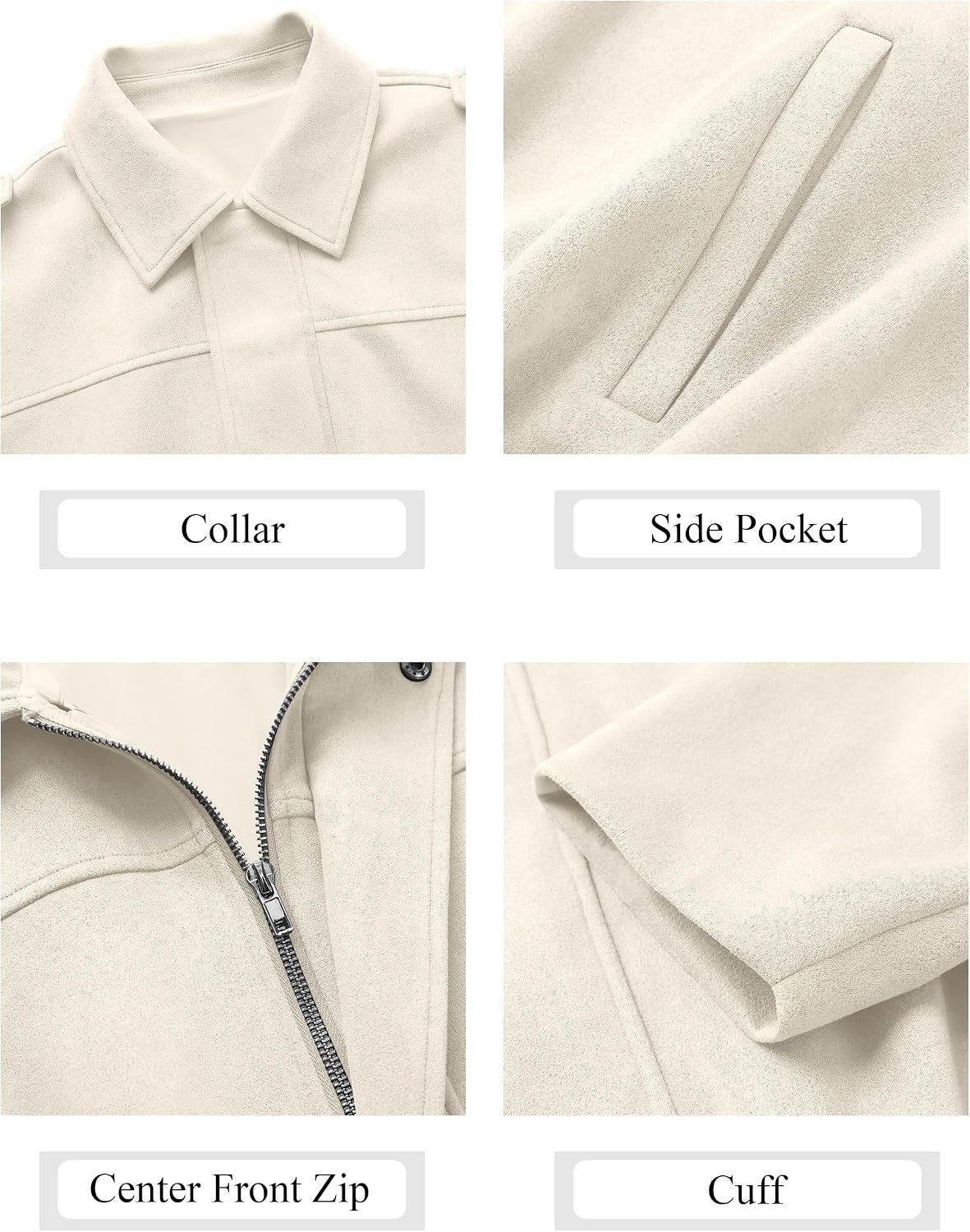 image:imageANRABESS Womens Oversized Faux Suede Cropped Bomber JacketBeige