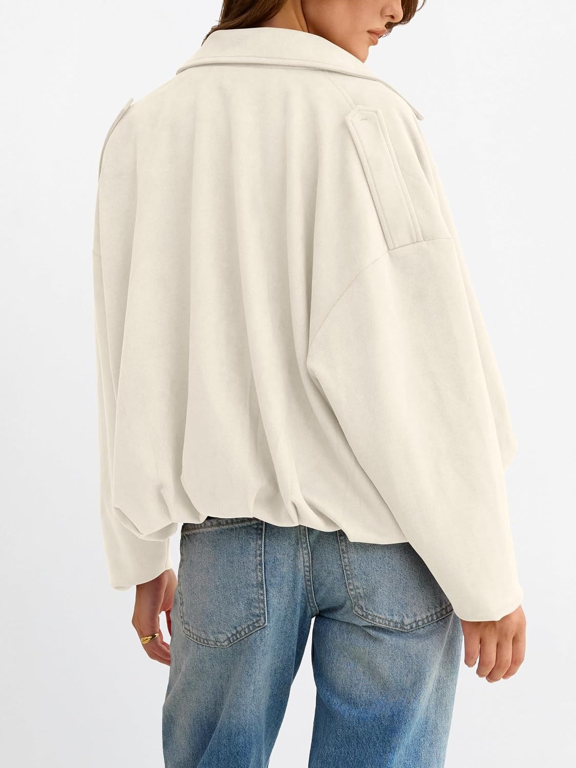 image:imageANRABESS Womens Oversized Faux Suede Cropped Bomber JacketBeige