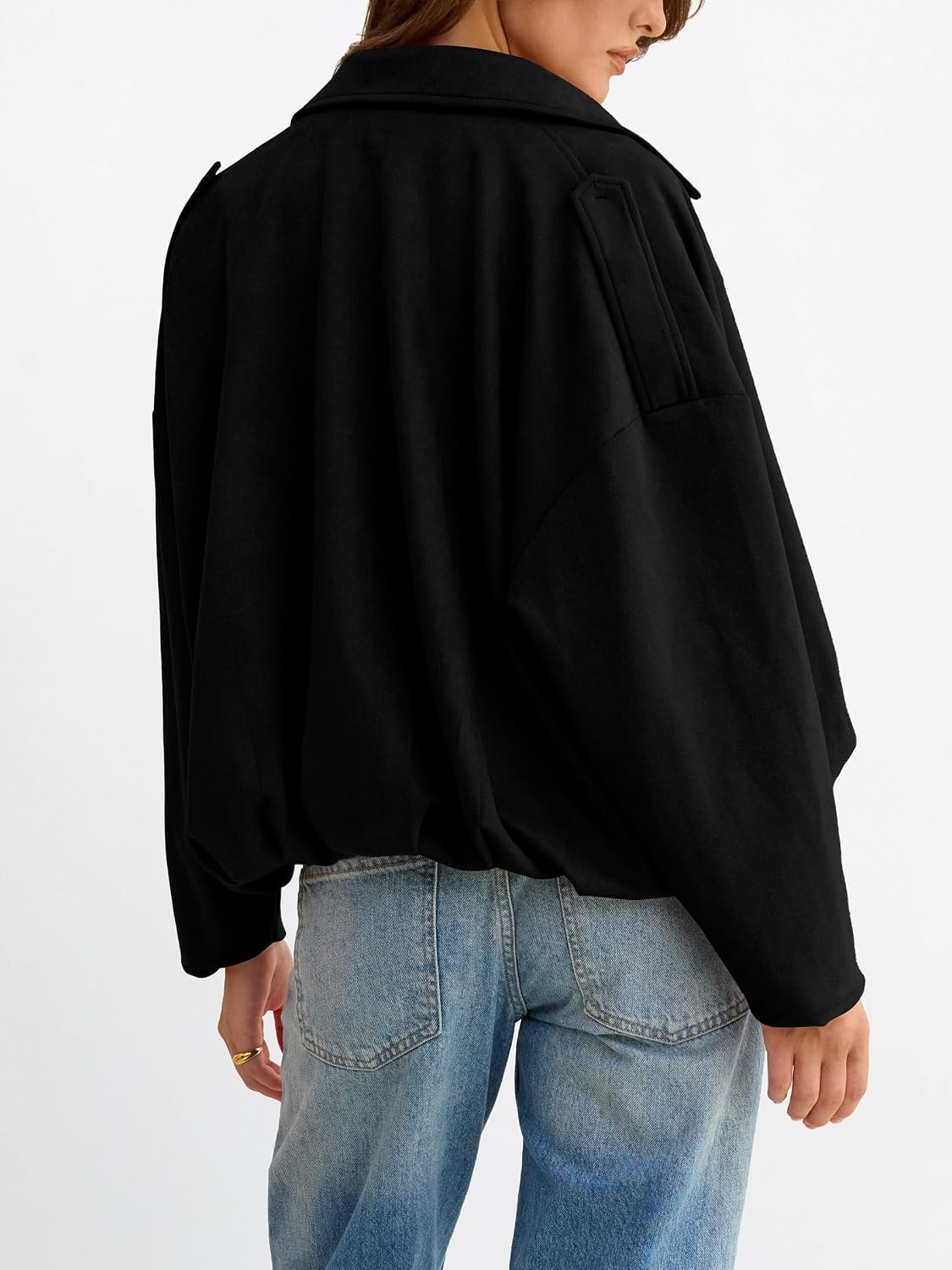 image:imageANRABESS Womens Oversized Faux Suede Cropped Bomber JacketBlack