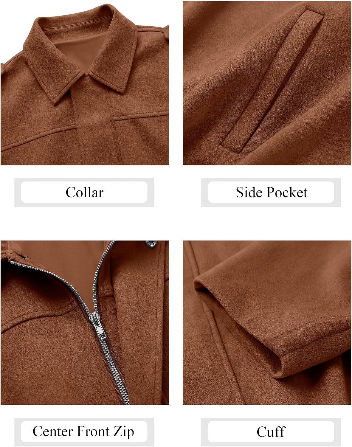 image:imageANRABESS Womens Oversized Faux Suede Cropped Bomber JacketBrown