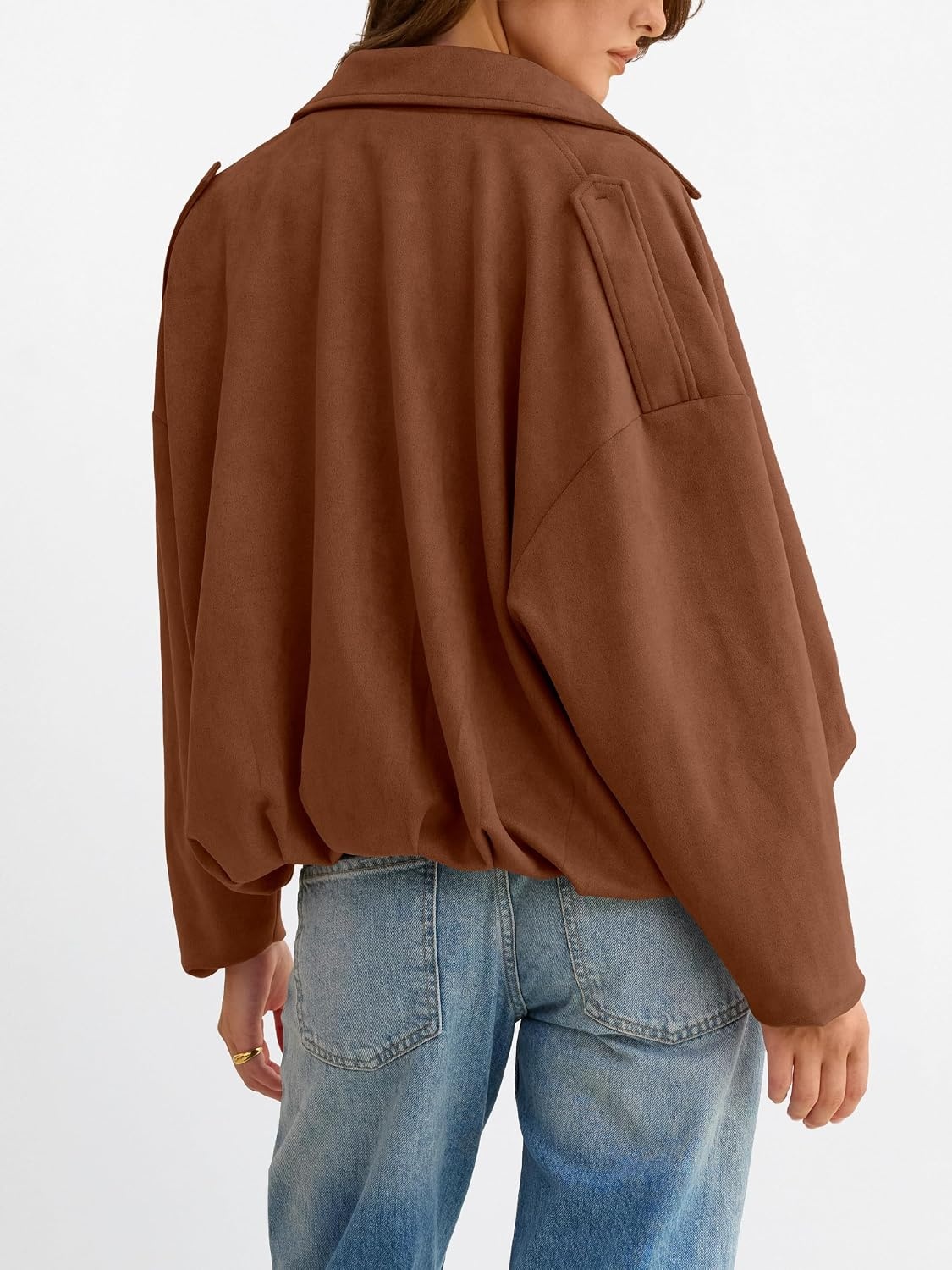 image:imageANRABESS Womens Oversized Faux Suede Cropped Bomber JacketBrown