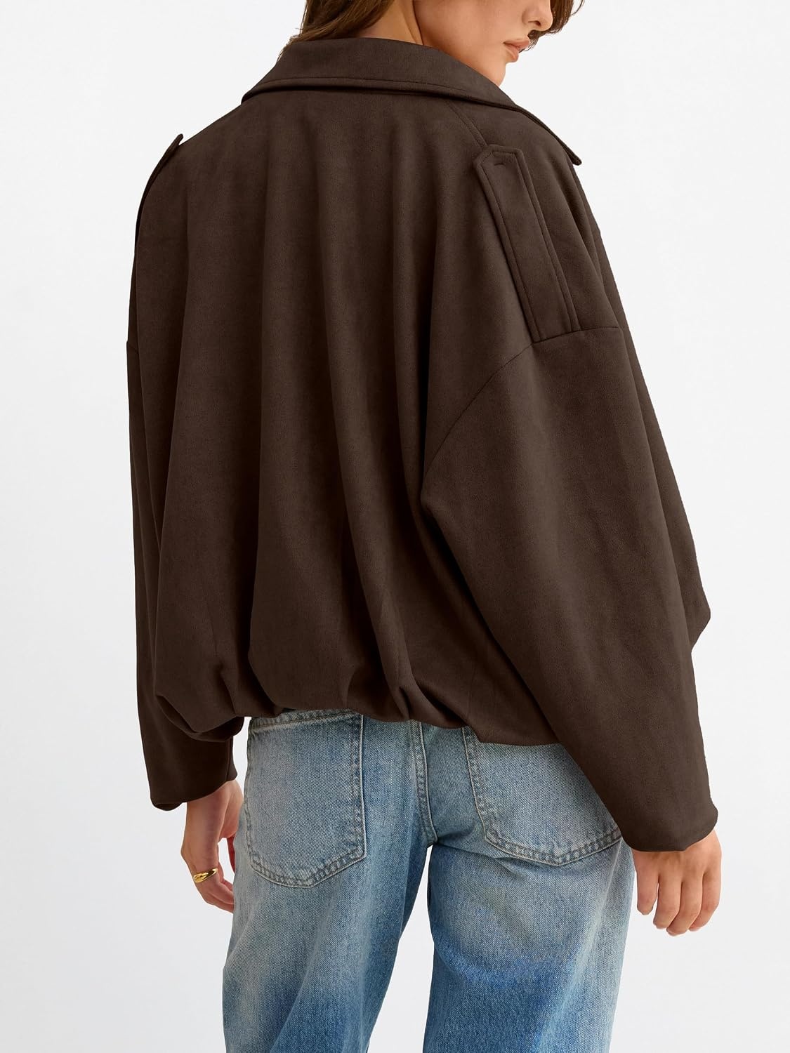 image:imageANRABESS Womens Oversized Faux Suede Cropped Bomber JacketCoffee