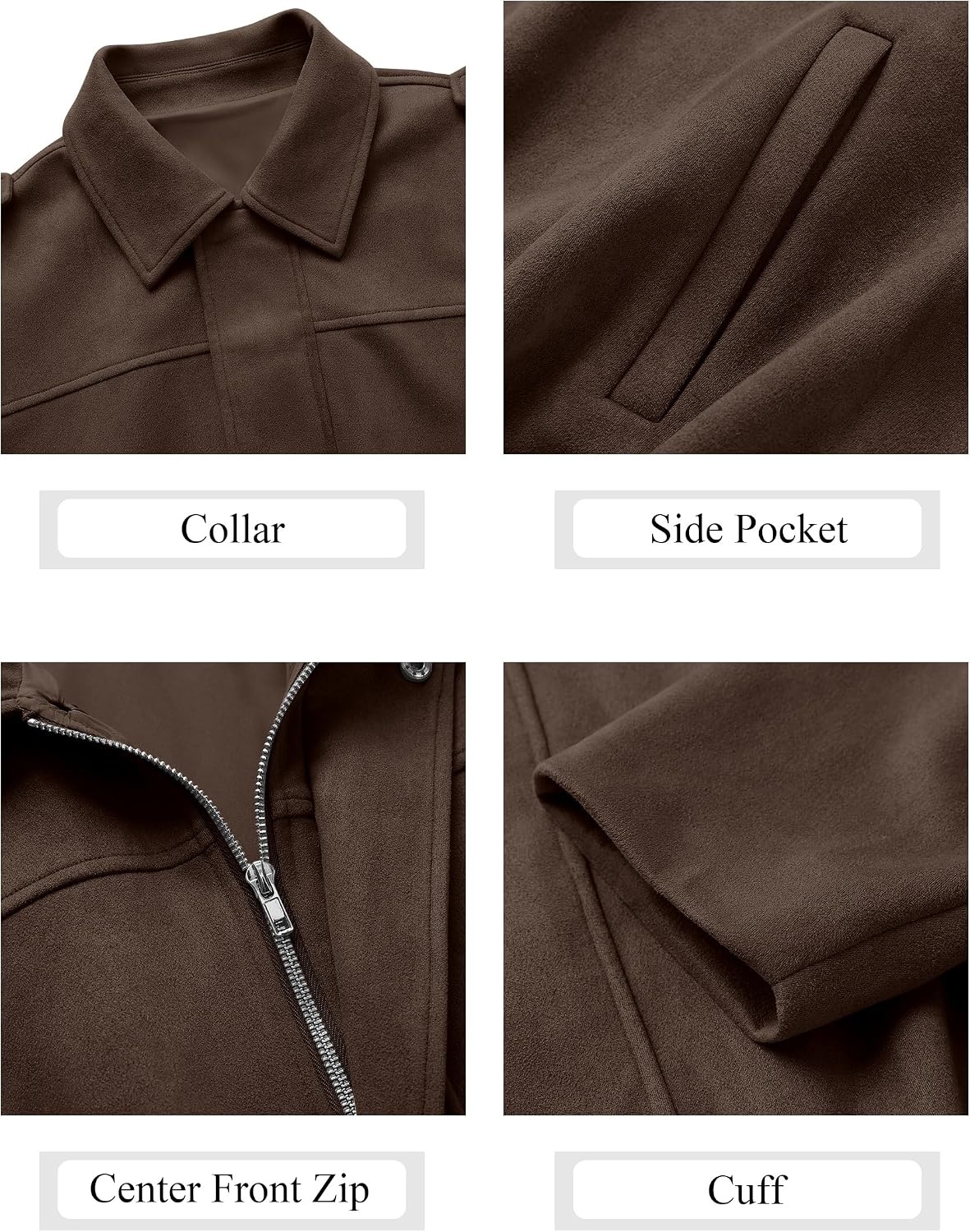 image:imageANRABESS Womens Oversized Faux Suede Cropped Bomber JacketCoffee