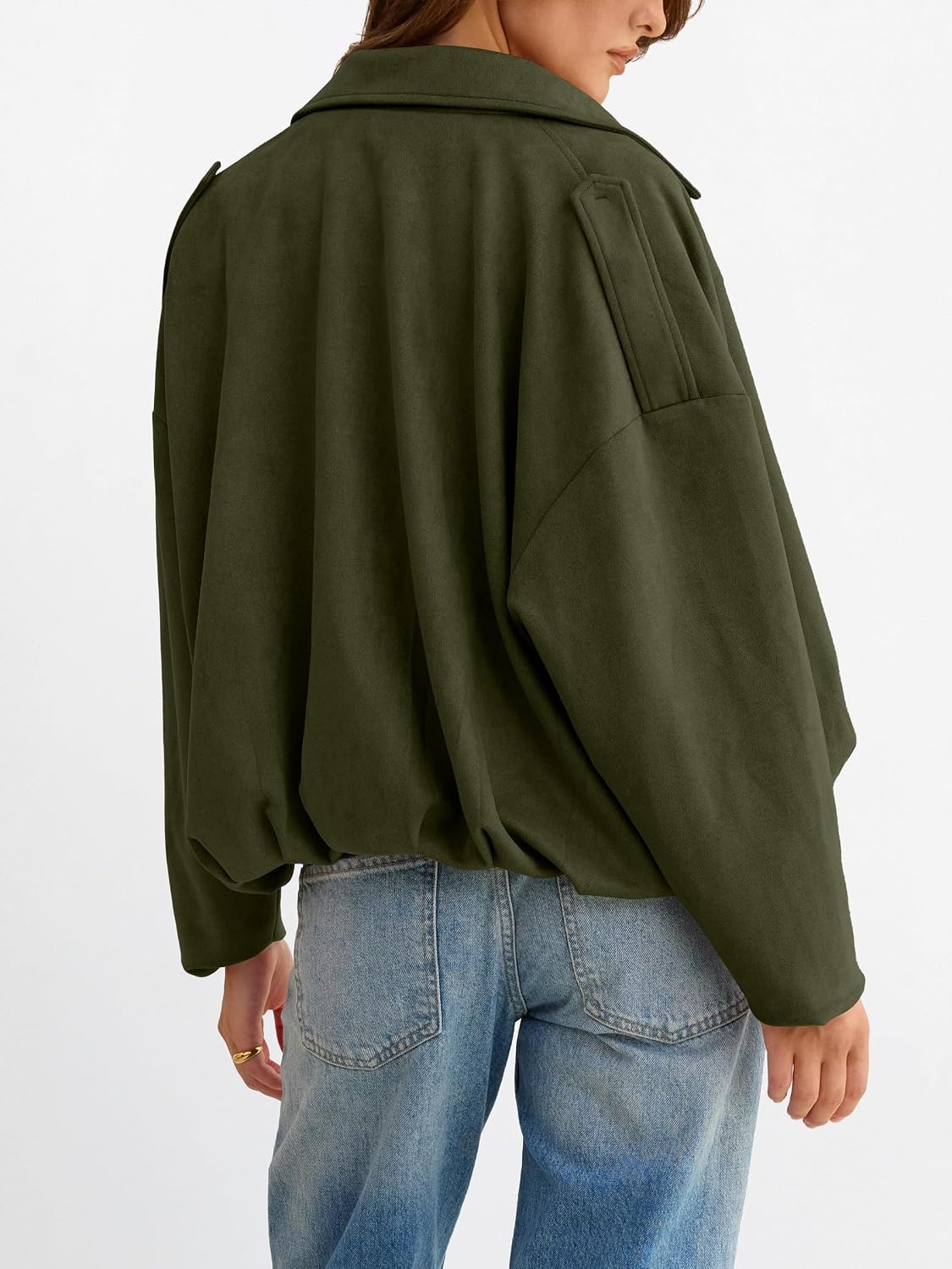 image:imageANRABESS Womens Oversized Faux Suede Cropped Bomber JacketGreen