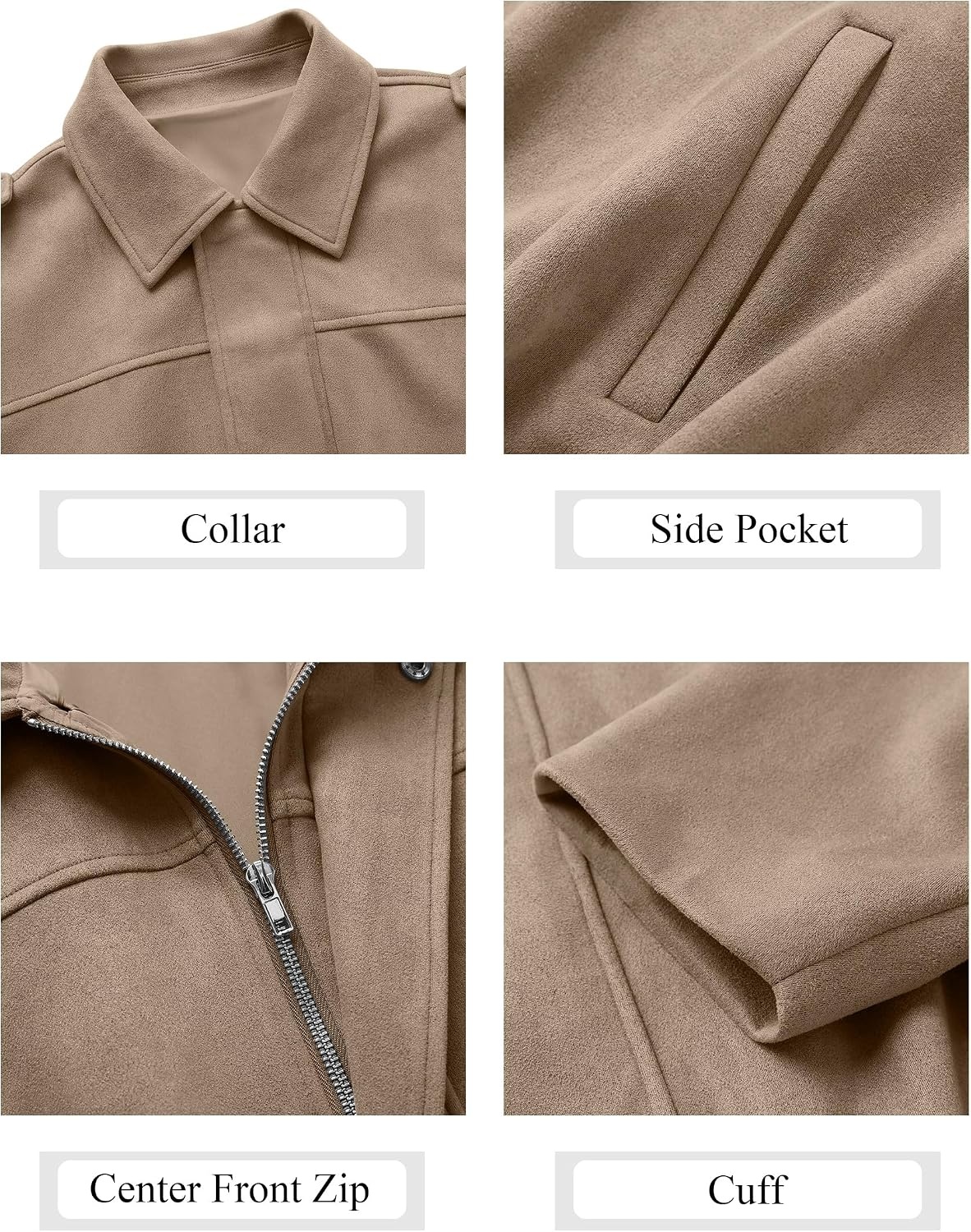 image:imageANRABESS Womens Oversized Faux Suede Cropped Bomber JacketKhaki