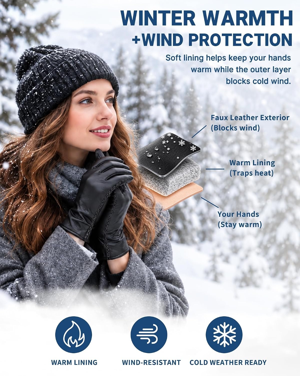 image:imageAchiou Womens Winter Gloves Faux Leather Touchscreen Driving GlovesBlack